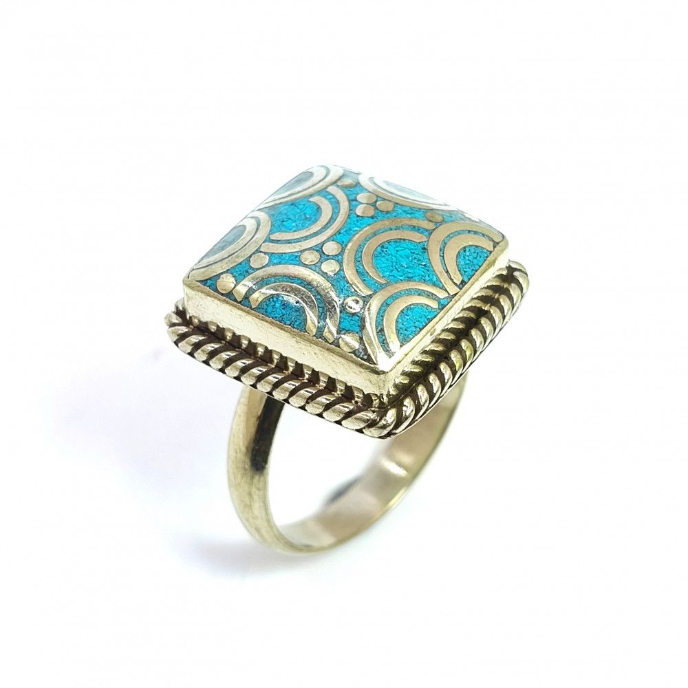 Image of Tibetan Silver Ring Turquoise Gemstone Fashion Ring Size US 8.5 Adjustable