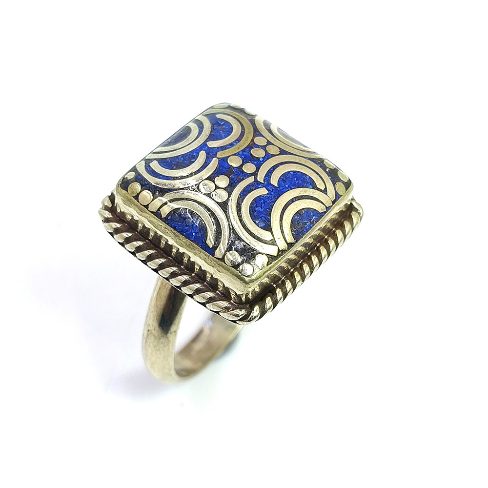 Tibetan Silver Ring Lapis Gemstone Fashion Ring Size US 8 Adjustable