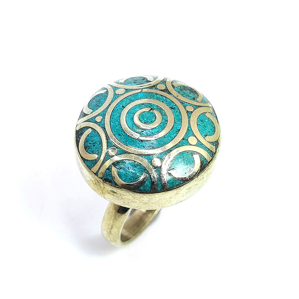 Tibetan Silver Ring Turquoise Gemstone Fashion Ring Size US 7 Adjustable