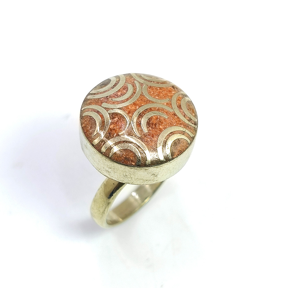Tibetan Silver Ring Coral Gemstone Fashion Ring Size US 85 Adjustable