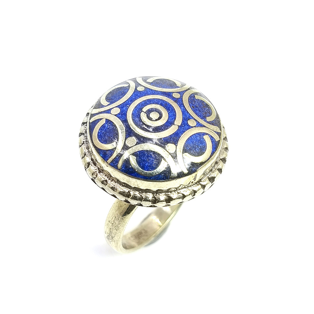 Image of Tibetan Silver Ring Lapis Gemstone Fashion Ring Size US 8.5 Adjustable
