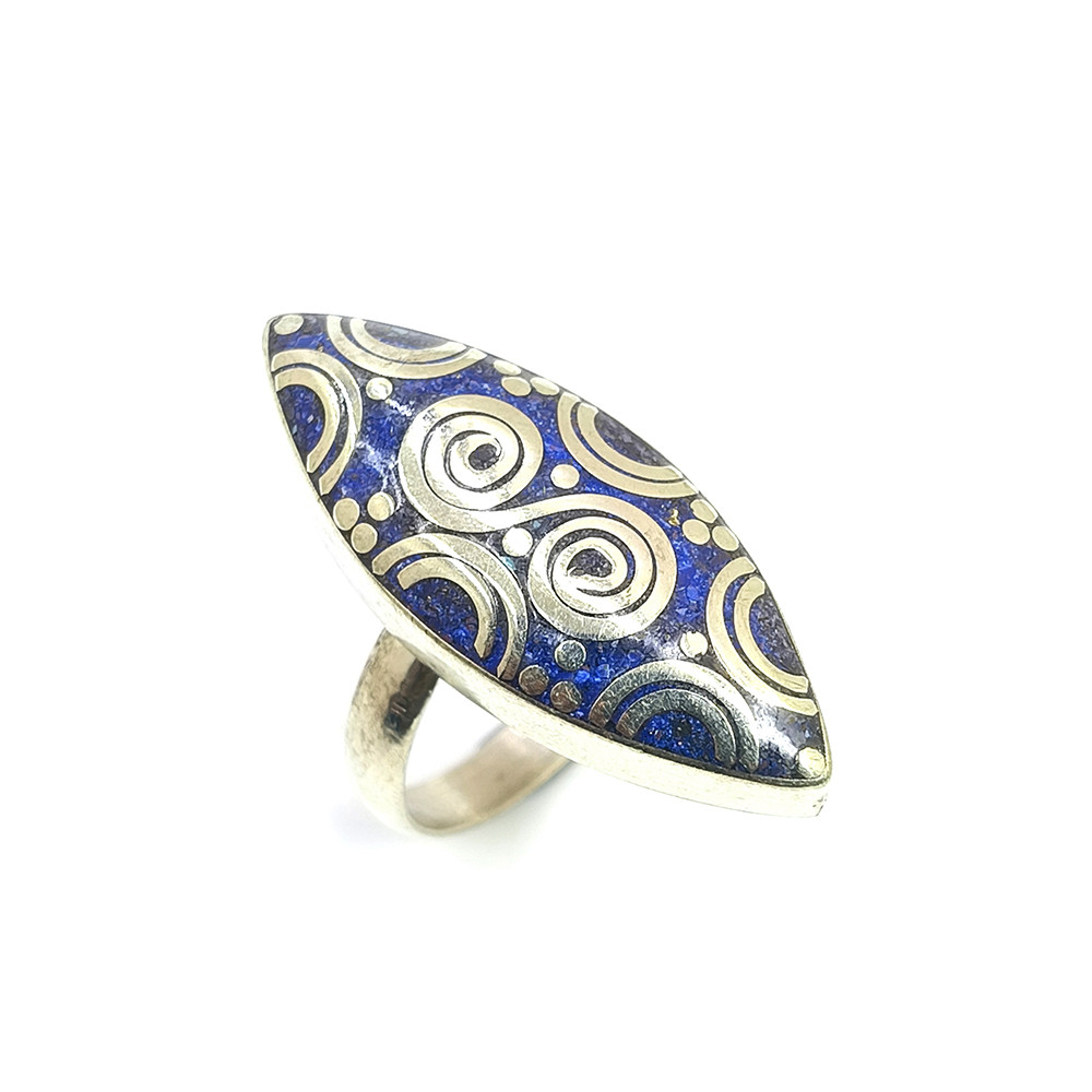 Tibetan Silver Ring Lapis Gemstone Fashion Ring Size US 75 Adjustable