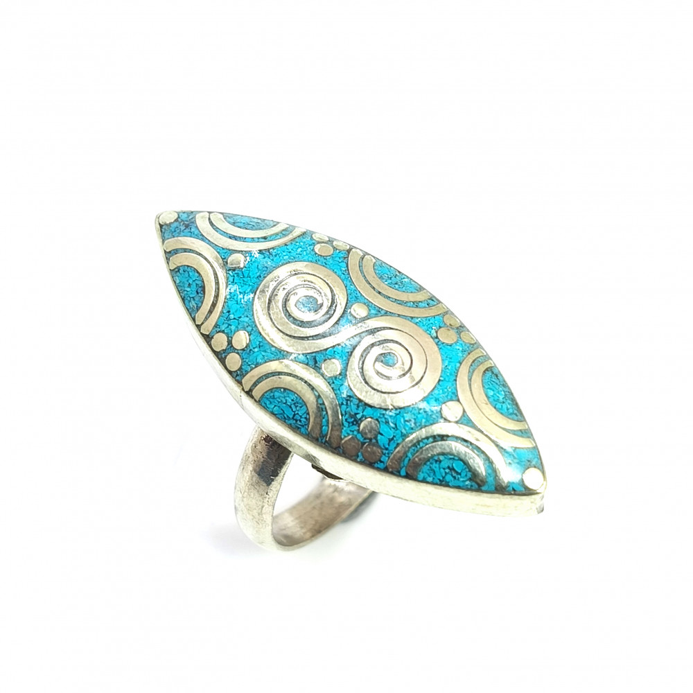 Image of Tibetan Silver Ring Turquoise Gemstone Fashion Ring Adjustable