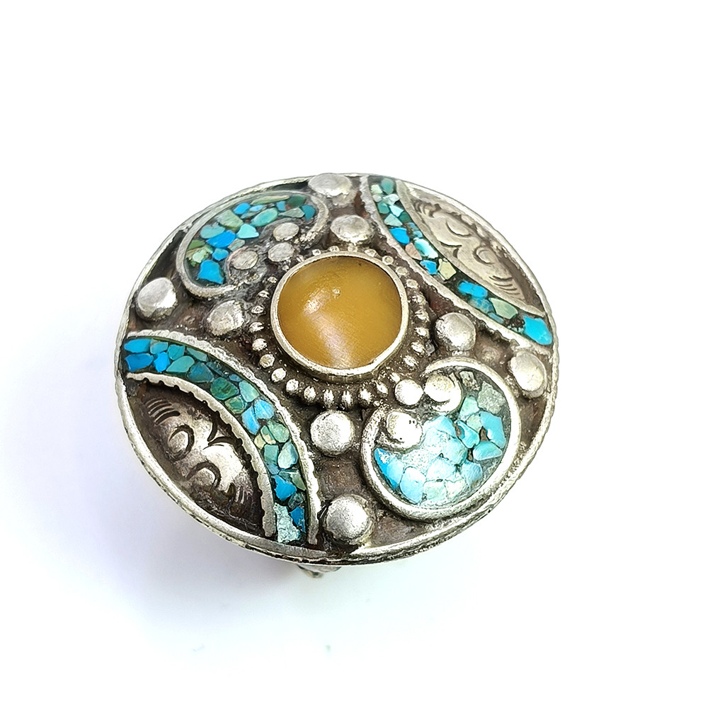 Tibetan Silver Ring Turquoise Gemstone Fashion Ring Size US 85 Adjustable