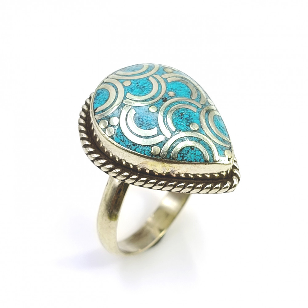 Image of Tibetan Silver Ring Turquoise Gemstone Fashion Ring Adjustable