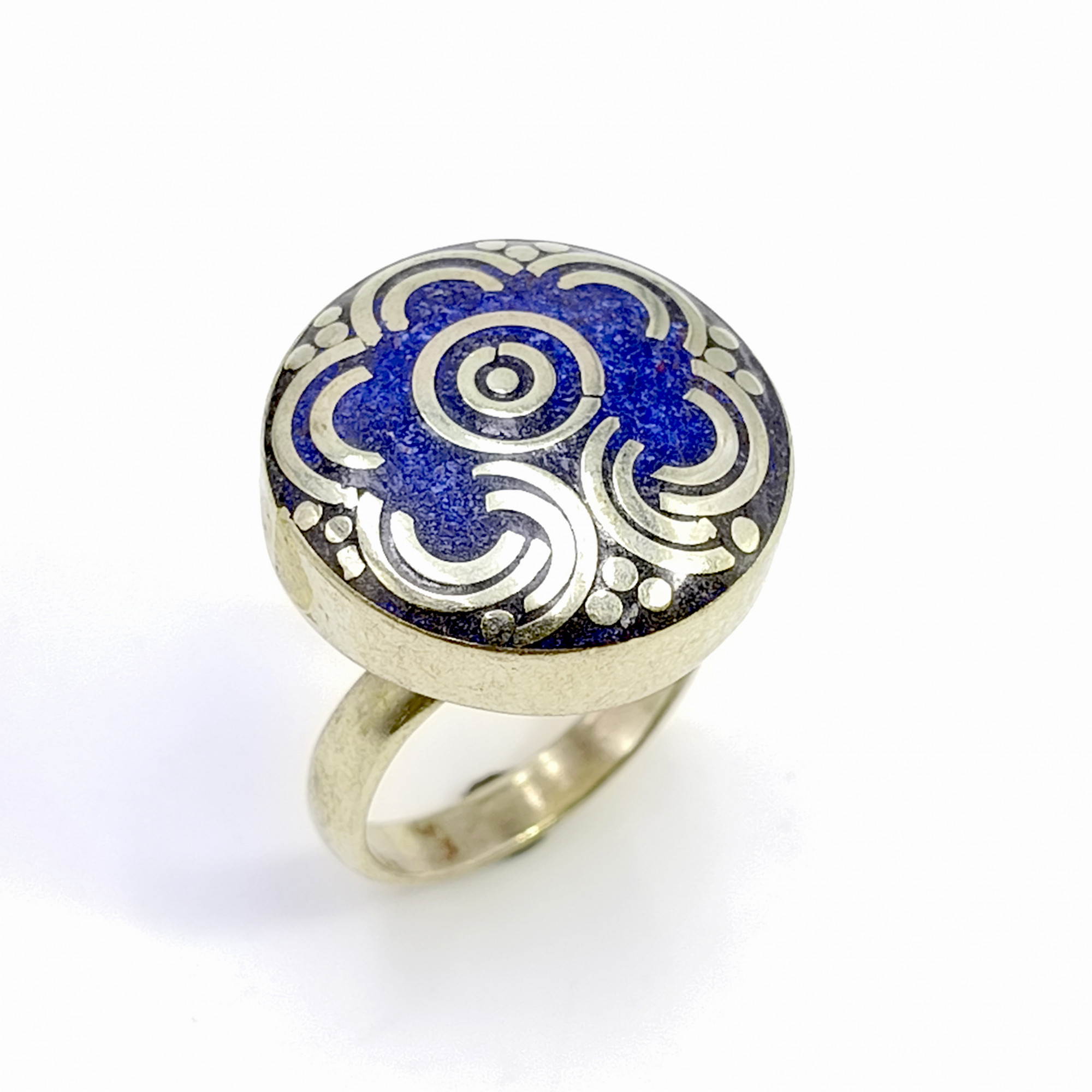Tibetan Silver Ring Lapis Gemstone Fashion Ring Size US 8 Adjustable