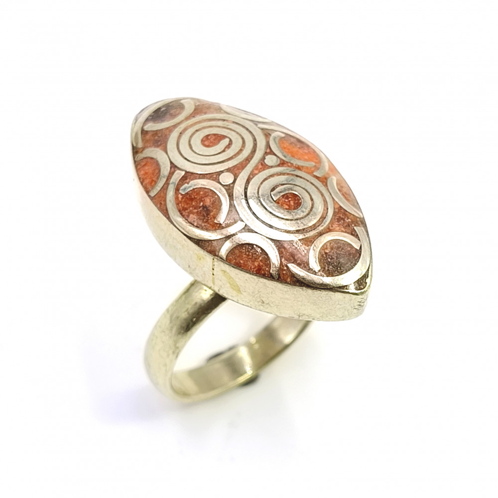 Image of Tibetan Silver Ring Coral Gemstone Fashion Ring Size US 8 Adjustable