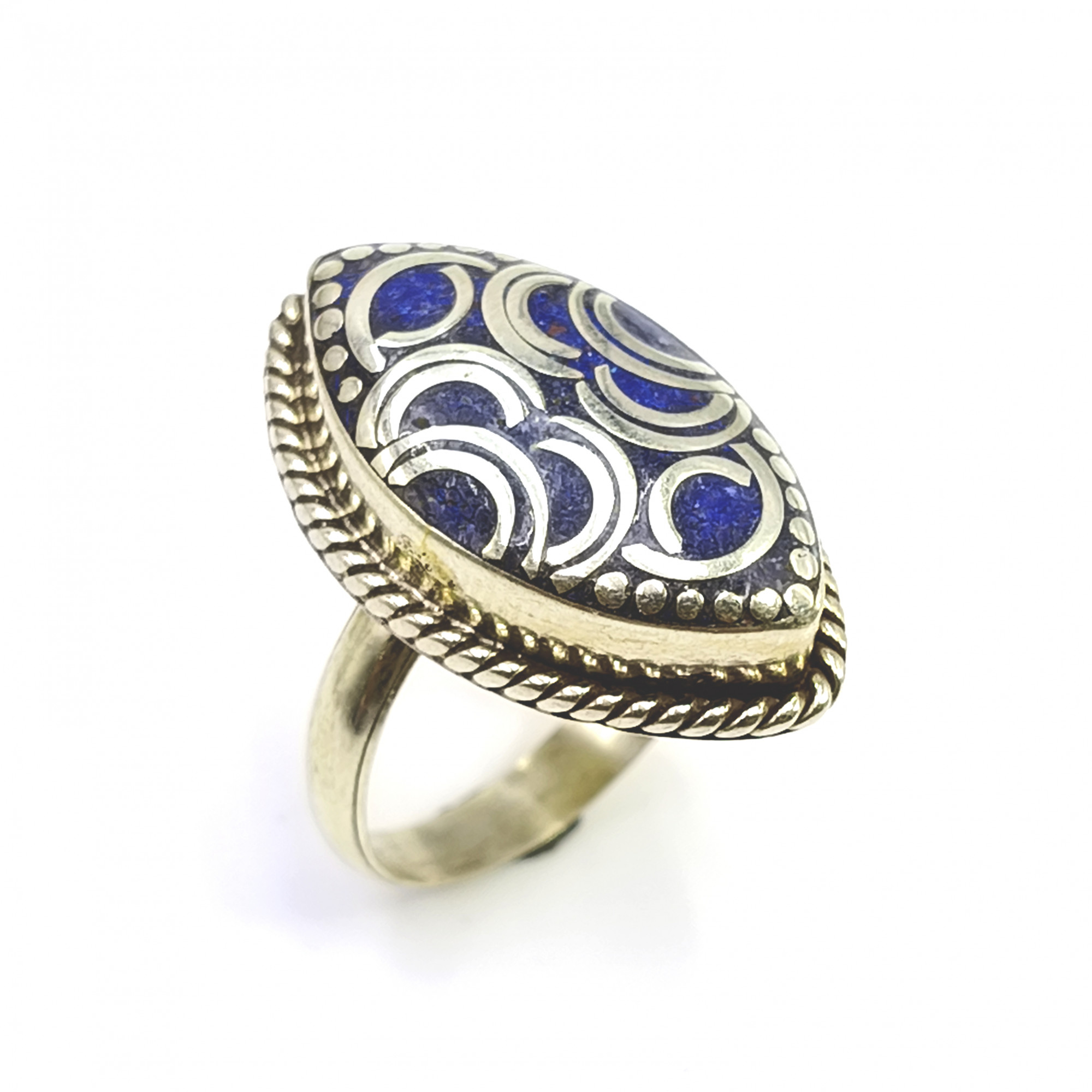 Tibetan Silver Ring Lapis Gemstone Fashion Ring Size US 75 Adjustable
