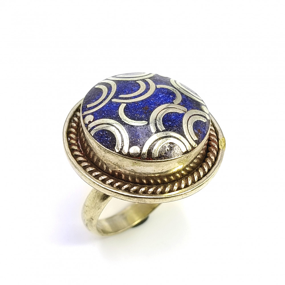 Image of Tibetan Silver Ring Lapis Gemstone Fashion Ring Size US 7.5 Adjustable