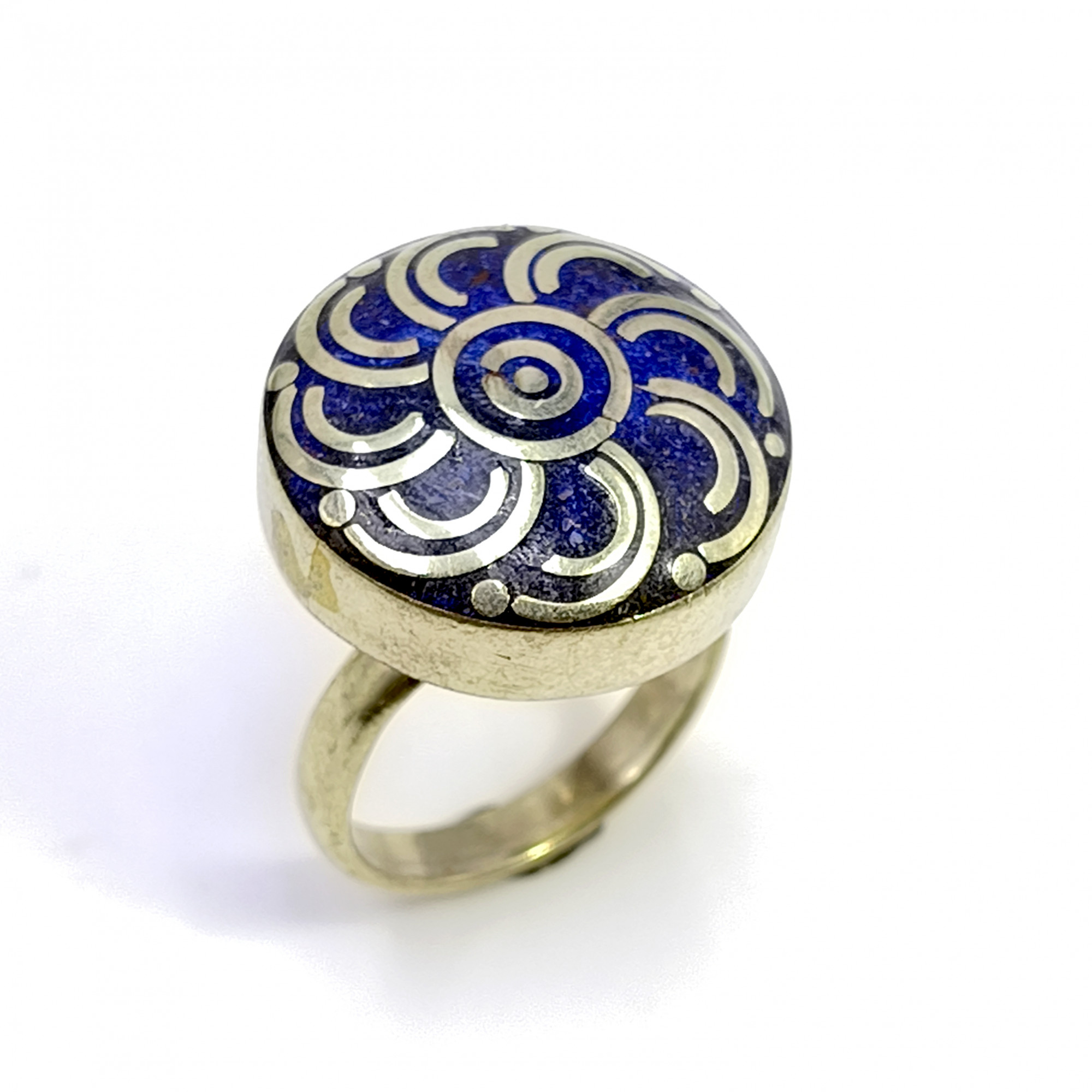 Tibetan Silver Ring Lapis Gemstone Fashion Ring Size US 7 Adjustable