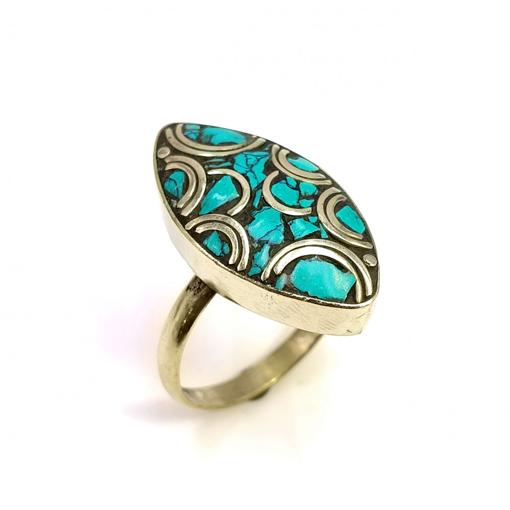 Image of Tibetan Silver Ring Turquoise Gemstone Fashion Ring Size US 9 Adjustable