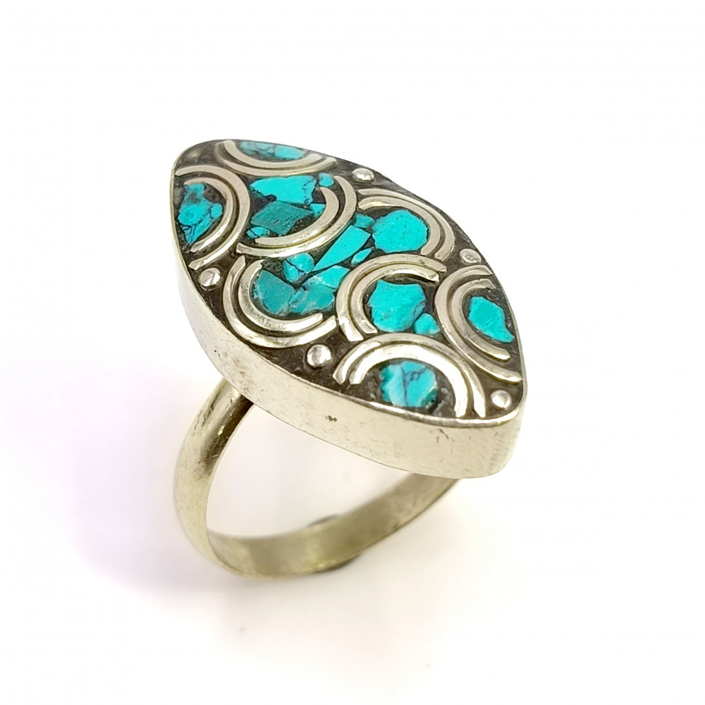 Image of Tibetan Silver Ring Turquoise Gemstone Fashion Ring Adjustable