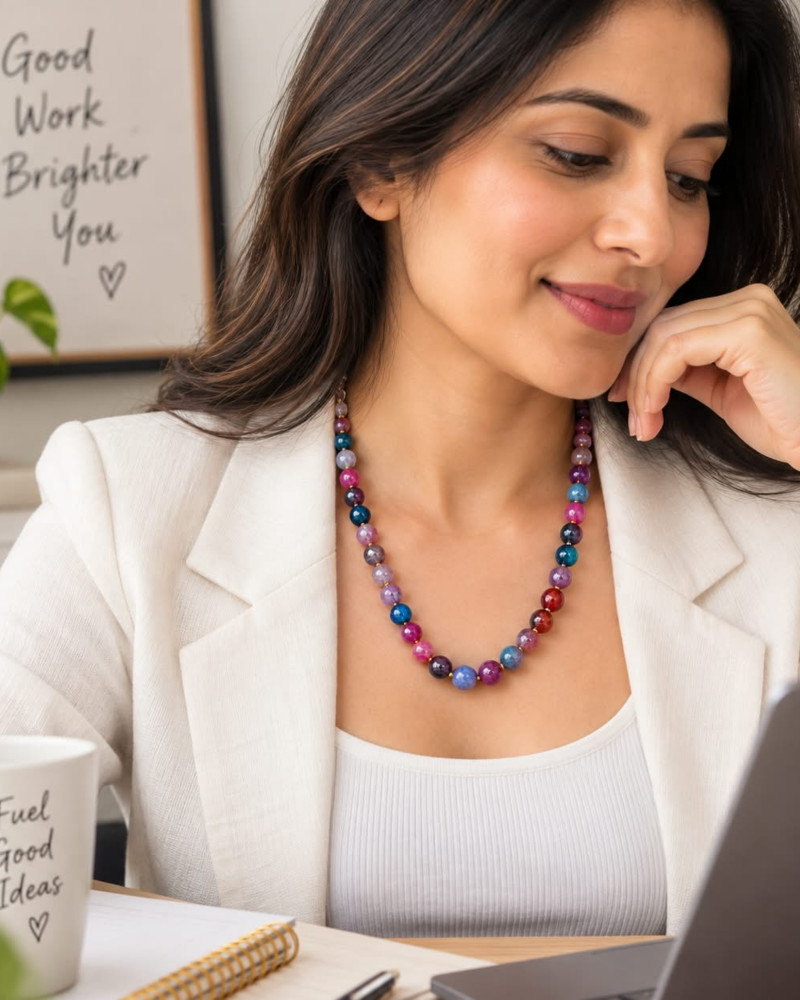 Image of Handcrafted Multicolor Natural stone Faceted Beaded Necklace