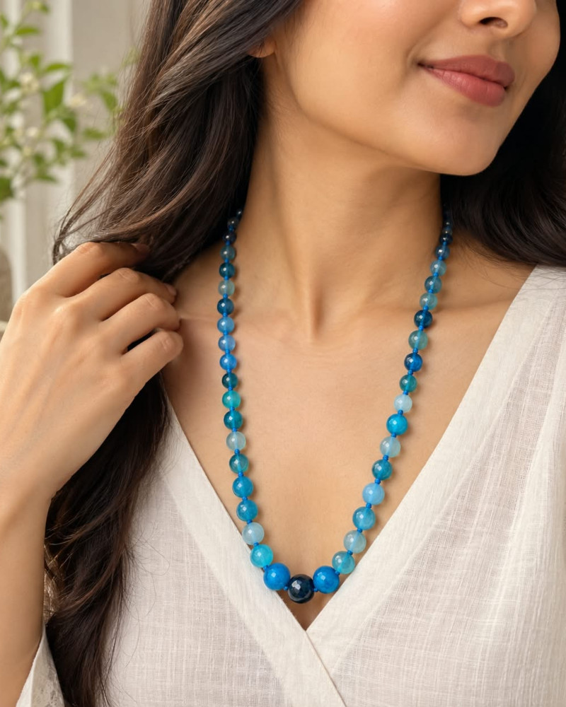 Image of Handcrafted Ocean Blue Onyx Faceted Beaded Necklace
