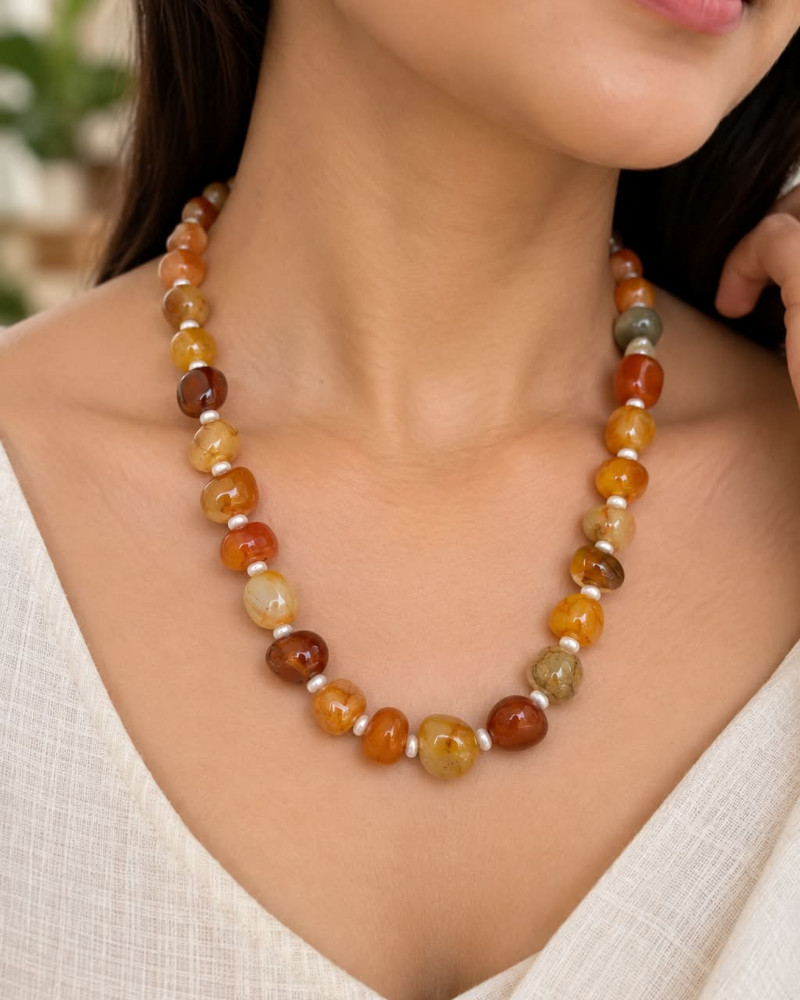 Image of Natural Carnelian &amp; Orange Agate Beaded Statement Necklace