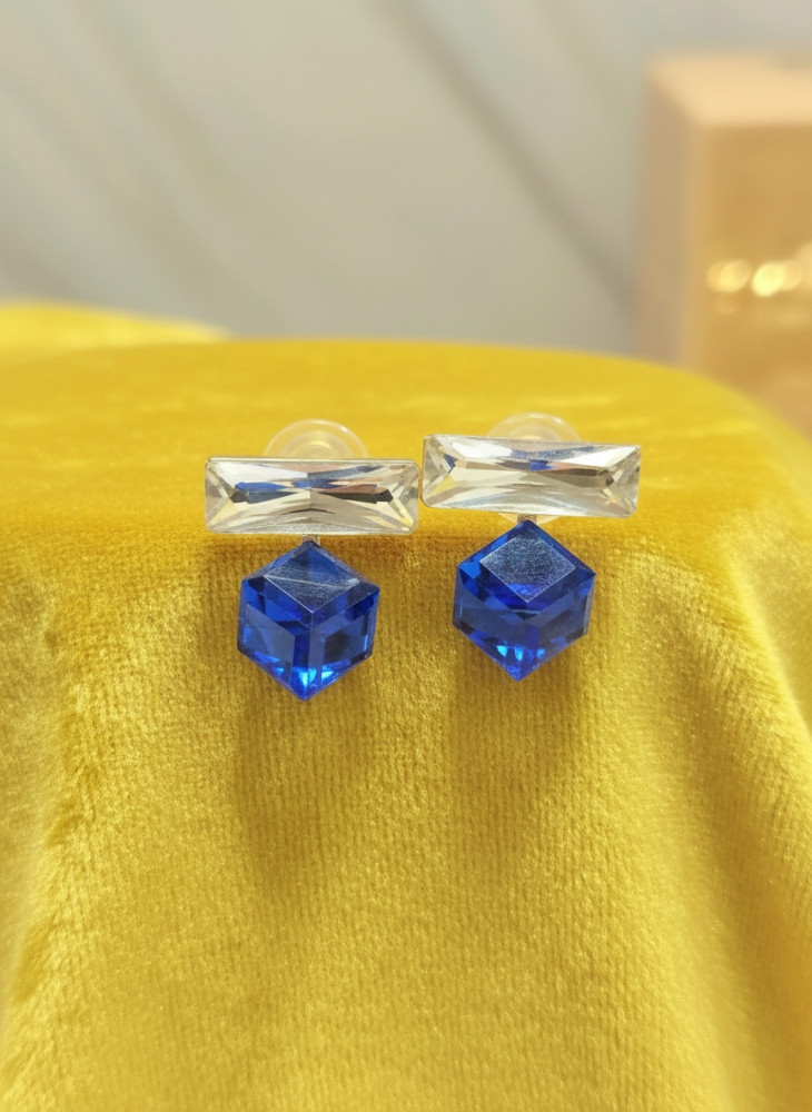 Image of Azure Architectural Studs: Baguette &amp; Cubic Crystal Earrings