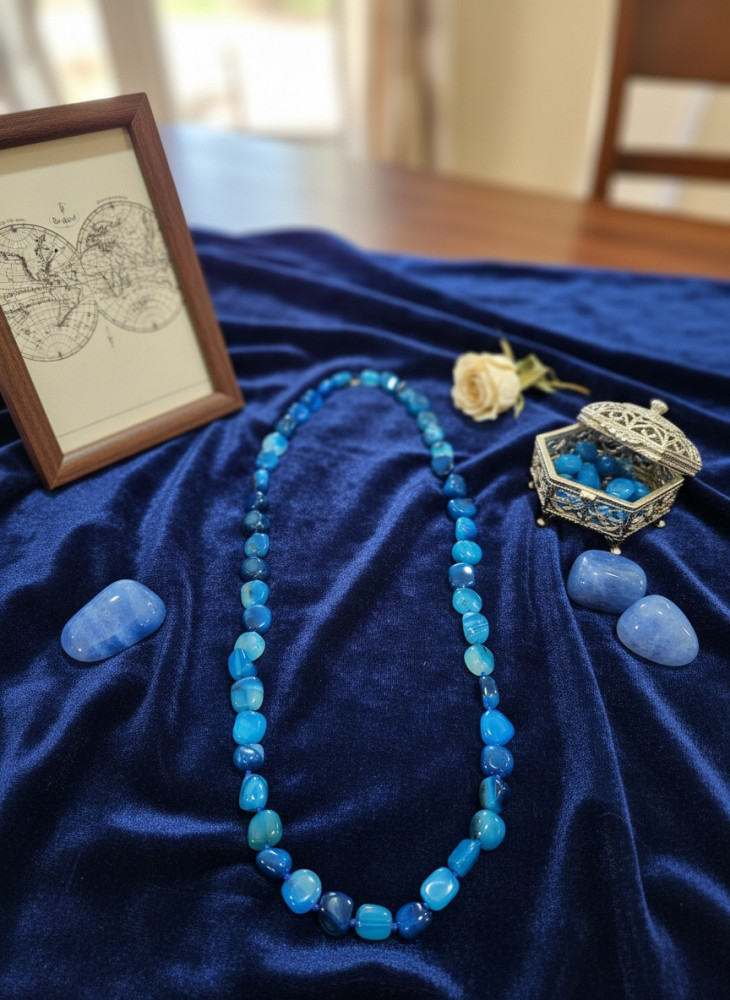 Image of Azure Blue stone Jewelry Set – Handcrafted Agate Bead Necklace