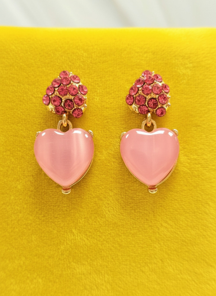 Image of Blush Radiance: Pink Pavé &amp; Heart-Shaped Drop Earrings