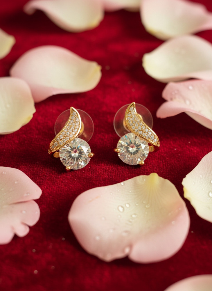 Image of Celestial Wing: Cubic Zirconia &amp; Pavé Gold Stud Earrings