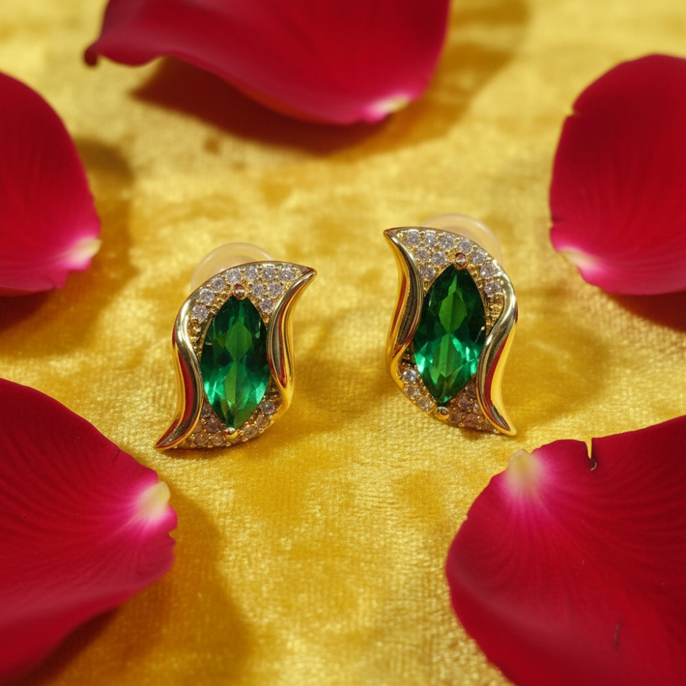 Image of Emerald Enigma: Gold-Plated Marquise Swirl Stud Earrings