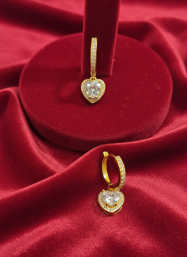 Image of Everlasting Love: Pave Heart Crystal Drop Hoop Earrings
