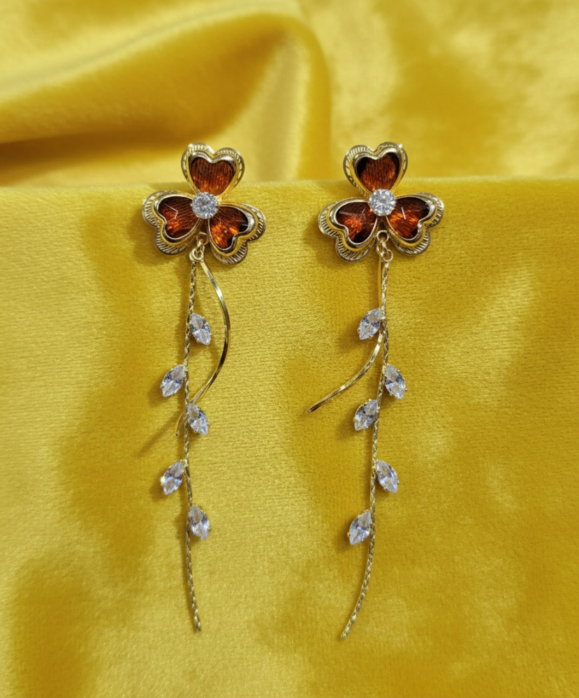 Image of Floral Vine Drop Earrings with Crystal Accents