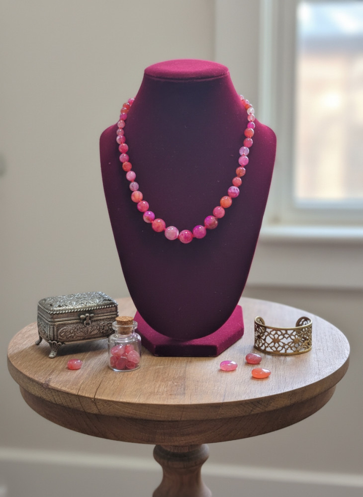 Image of Fuchsia Cracked Agate Statement Necklace – Pink Stone Beads