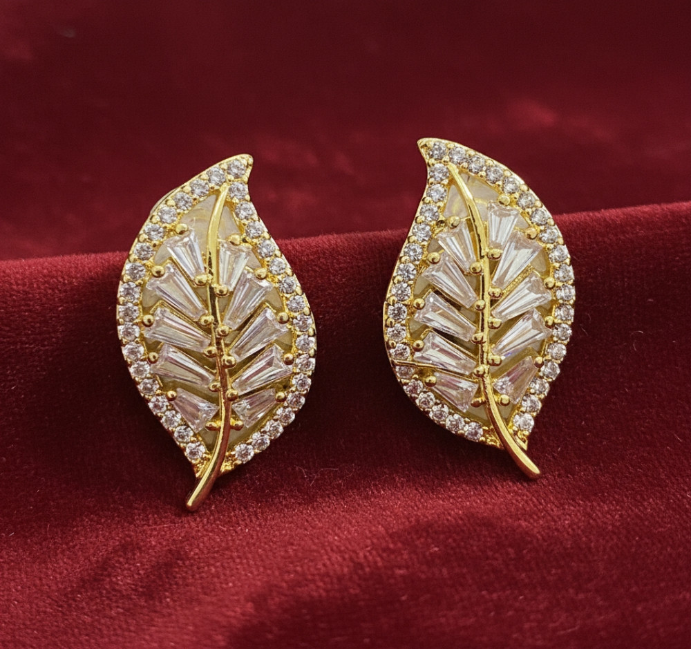 Image of Gilded Aspen: Baguette Crystal Leaf Stud Earrings