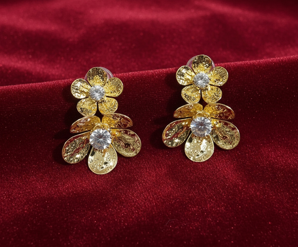 Image of Gilded Bloom: Artisan Gold-Textured Floral Stud Earrings
