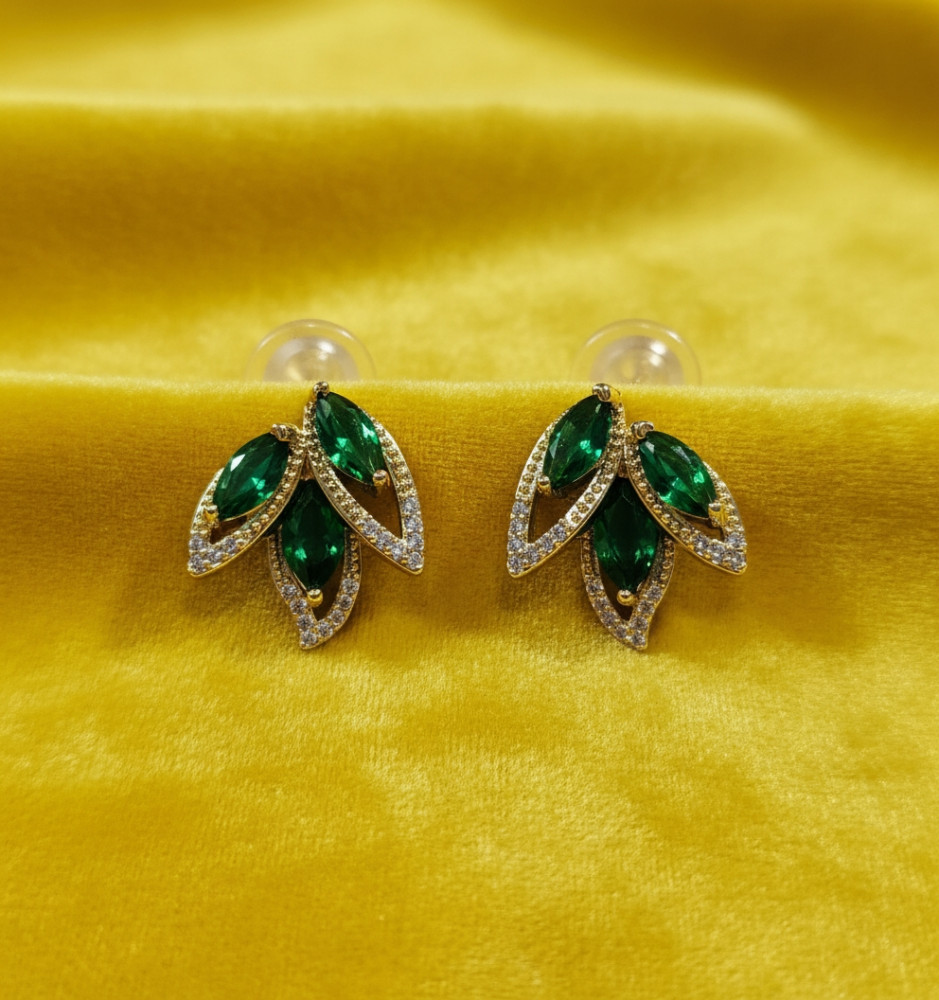 Image of Gilded Flora: Green Crystal &amp; Pave Leaf Earrings