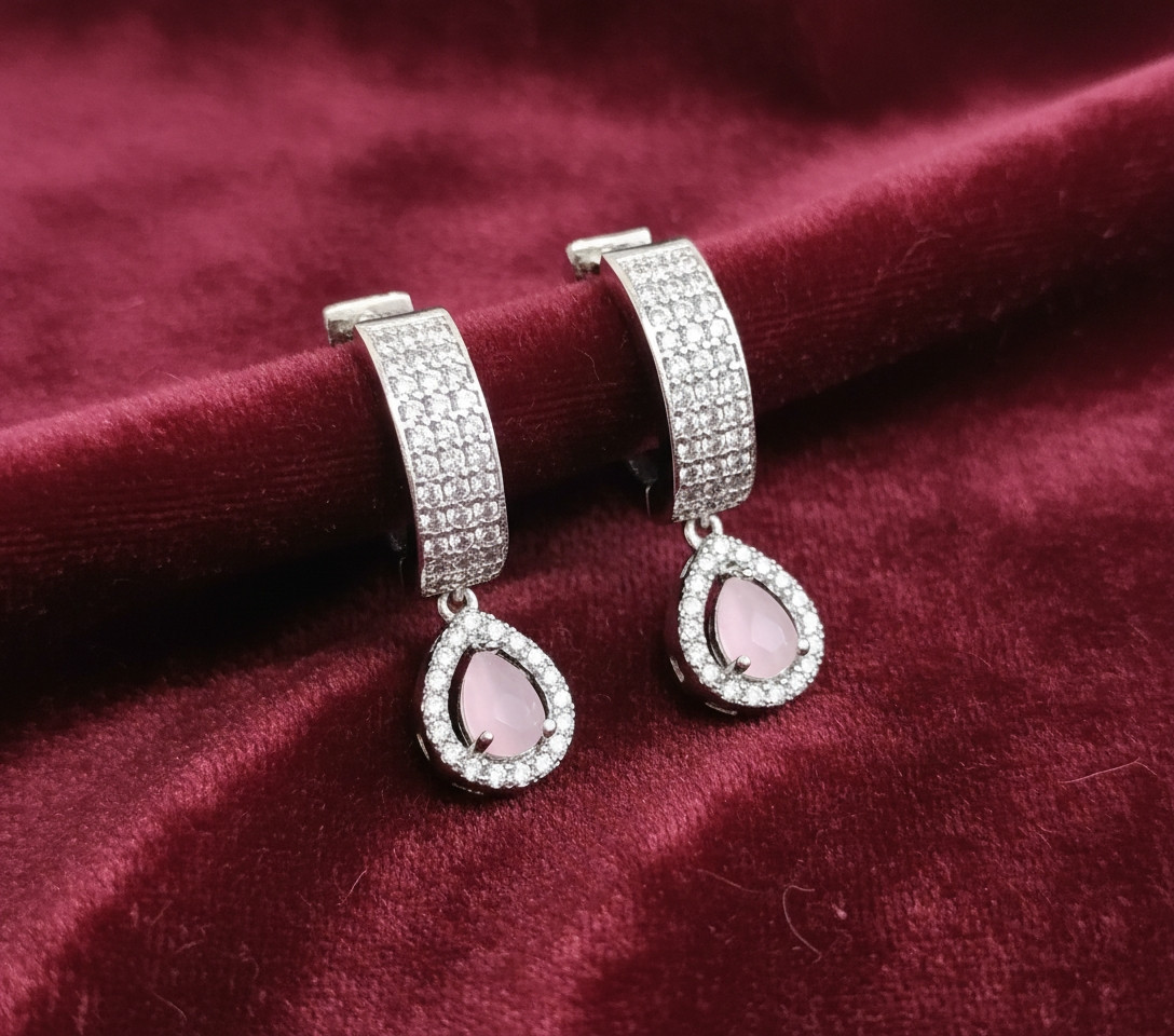 Glistening Petal: Pavé Crystal & Rose-Tinted Drop Hoops