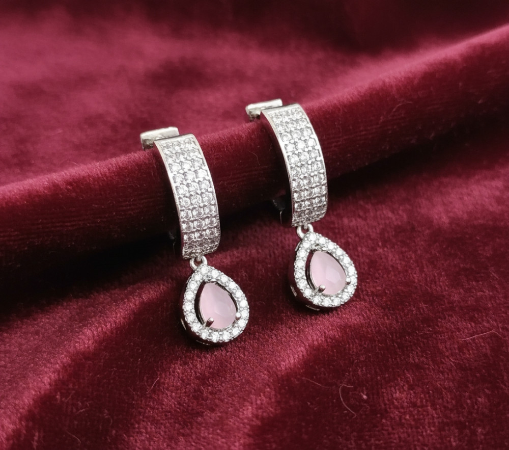 Image of Glistening Petal: Pavé Crystal &amp; Rose-Tinted Drop Hoops