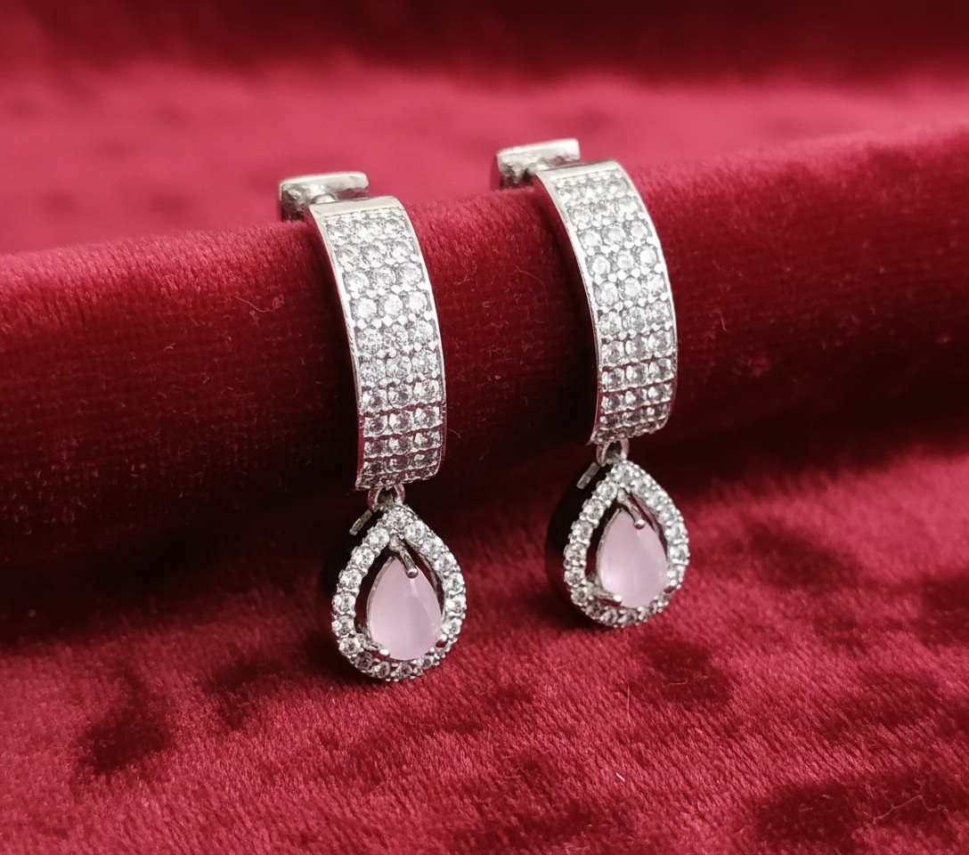 Glistening Petal: Pavé Crystal & Rose-Tinted Drop Hoops
