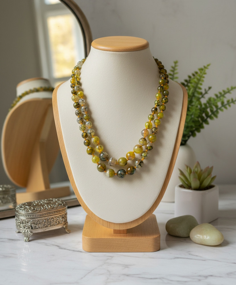 Image of Golden Yellow Double-Strand Necklace – Handcrafted Natural Stone Beaded Statement Piece