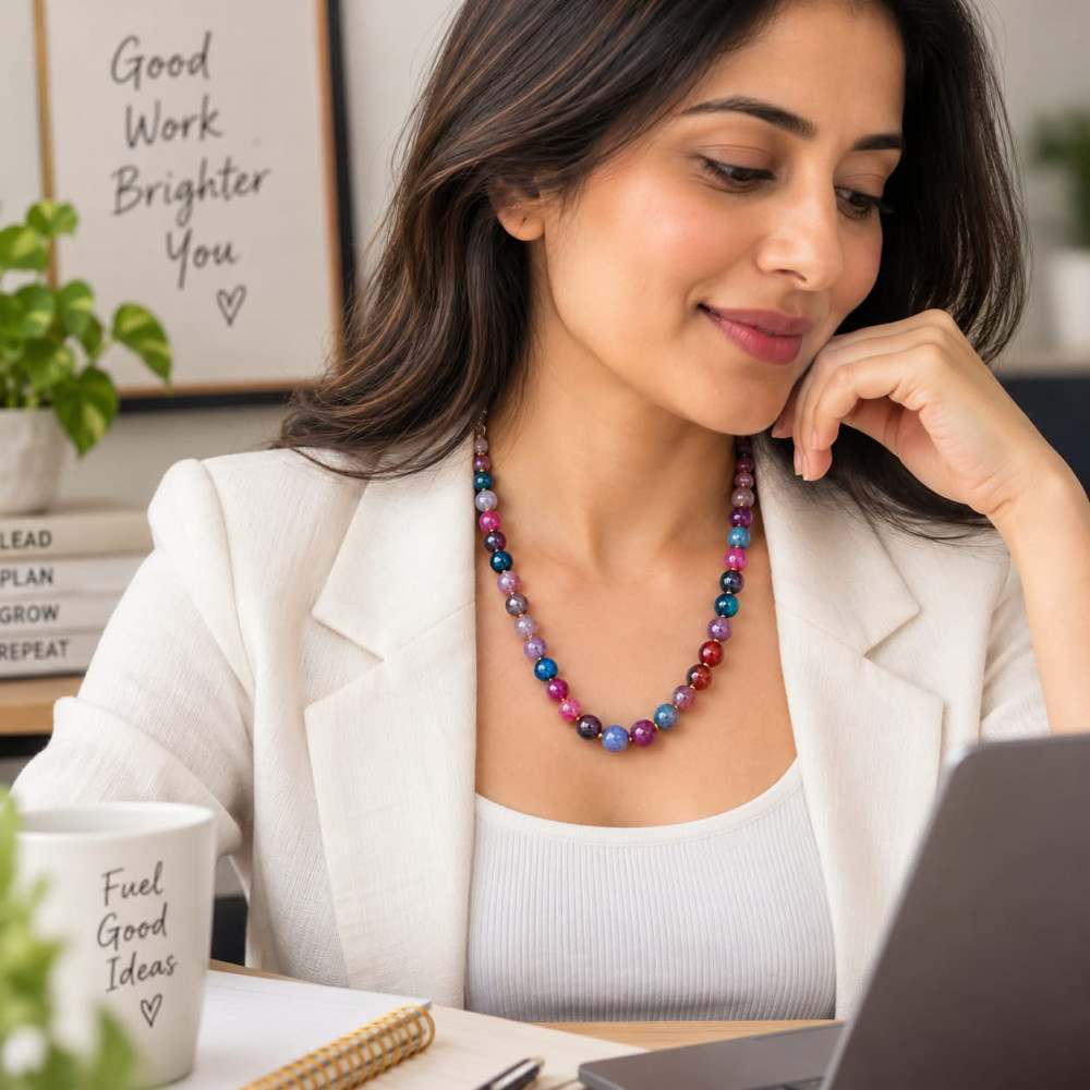 Image of Handcrafted Multicolor Natural stone Faceted Beaded Necklace