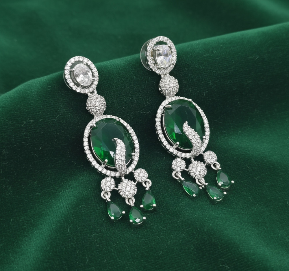 Image of Imperial Peacock: Emerald Green &amp; Crystal Halo Chandelier Earrings