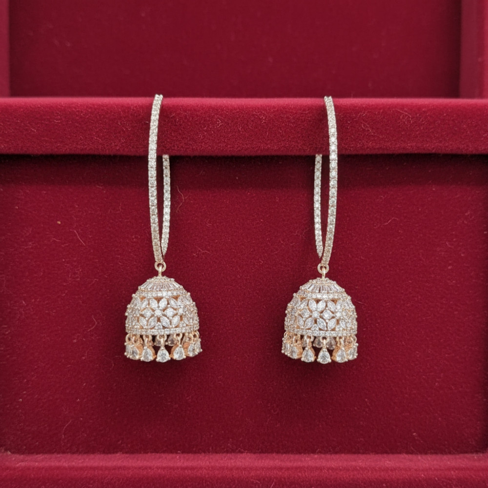 Image of Imperial Radiance: Rose Gold-Plated American Diamond Hoop Jhumka Earrings