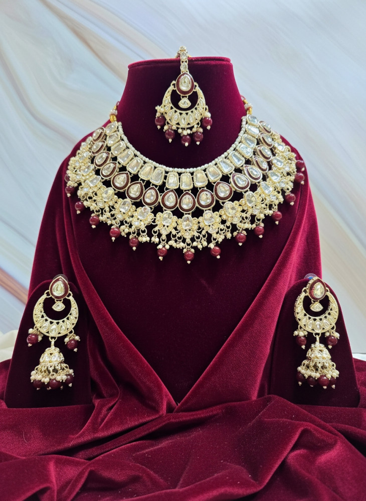 Image of Imperial Radiance: Royal Maroon Kundan Bridal Choker Set