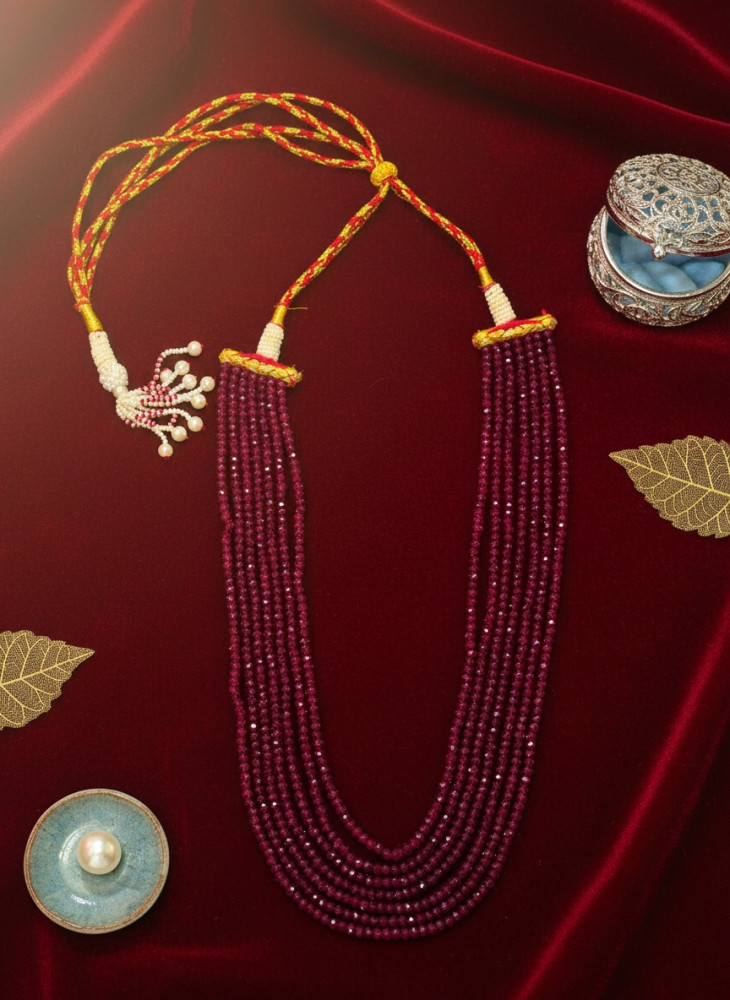 Image of Magenta Multi-Strand Ruby Beaded Rani Haar – Elegant Layered Statement Necklace with Adjustable Dori
