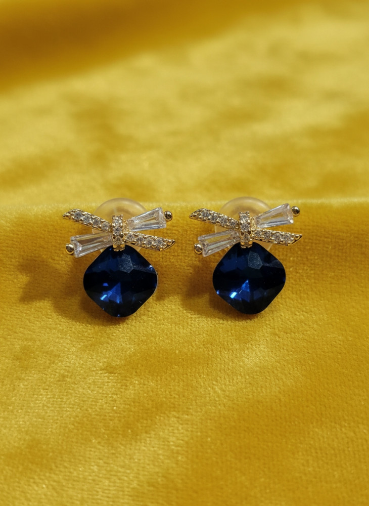 Image of Midnight Ribbon: Royal Blue Crystal Bow Stud Earrings