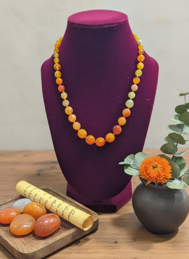 Image of Natural Yellow Agate Graduated Beaded Necklace – Warm Citrine &amp; Amber Toned Statement Mala