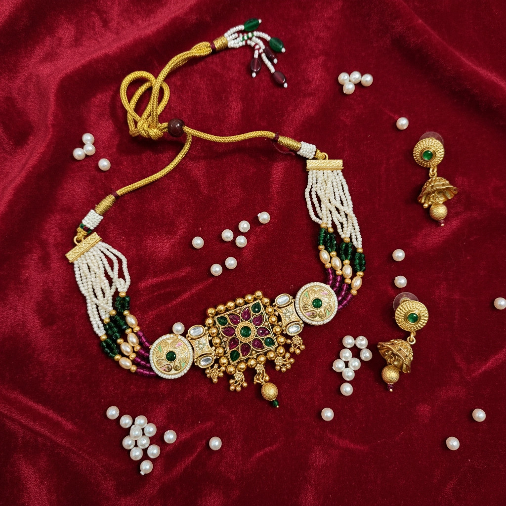 Navrang Blossom: Multi-Colored Beaded Kundan Choker Set