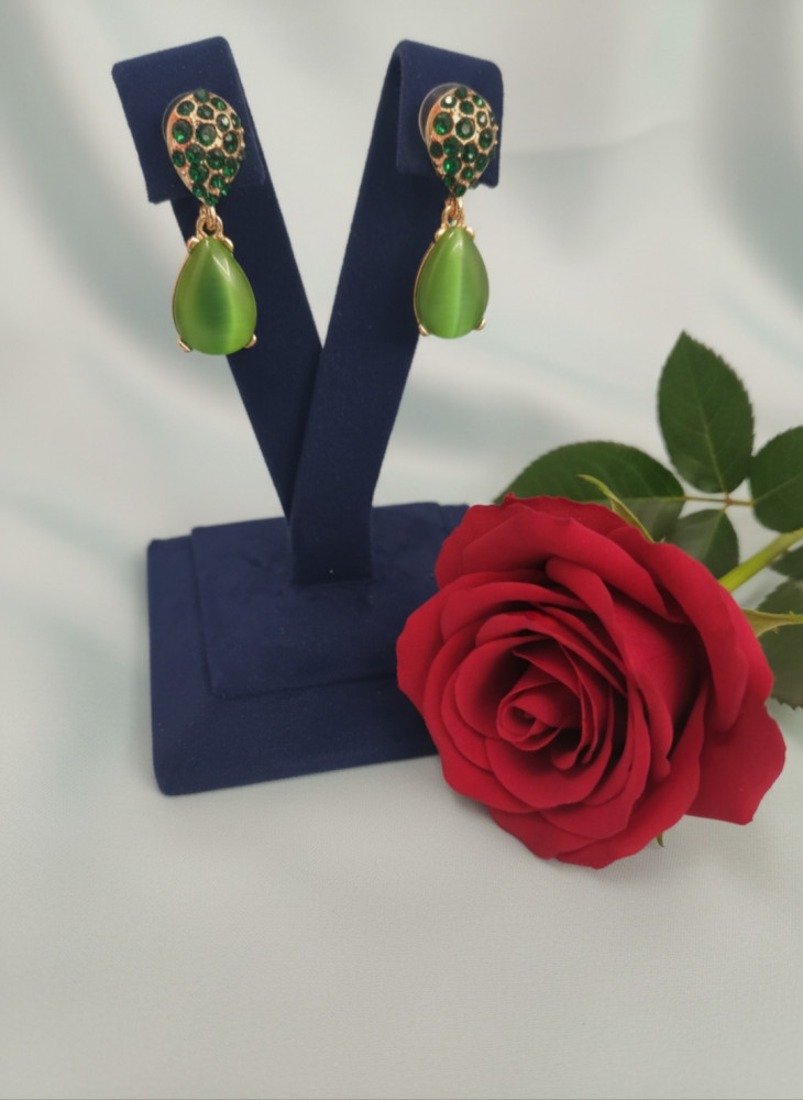Image of Emerald Mystique: Green Teardrop Earrings with Pavé Crystal Accents