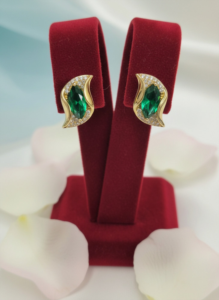 Image of Emerald Enigma: Gold-Plated Marquise Swirl Stud Earrings