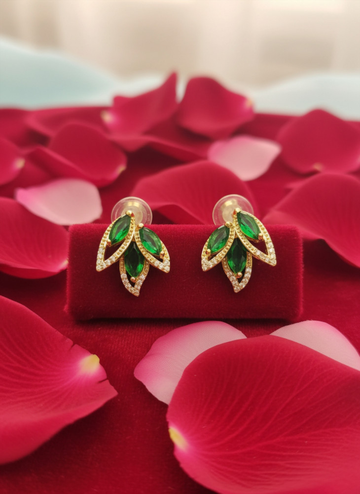 Image of Gilded Flora: Green Crystal &amp; Pave Leaf Earrings