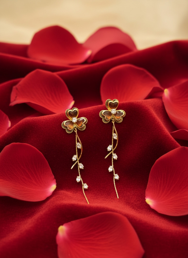 Image of Floral Vine Drop Earrings with Crystal Accents