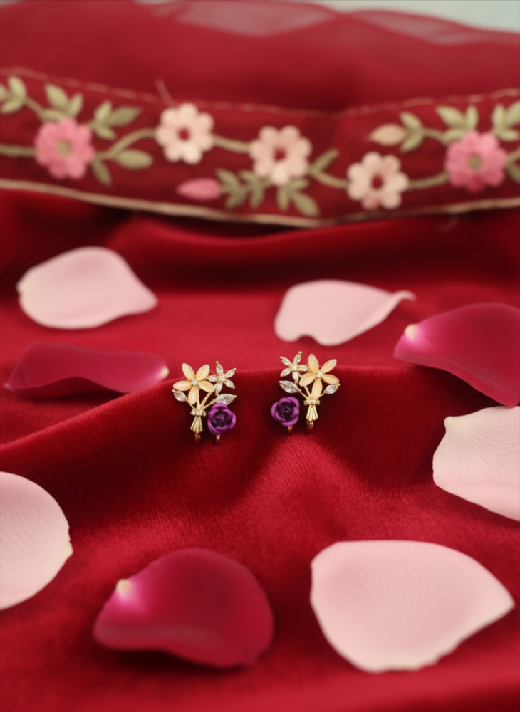 Image of Royal Lavender Bouquet: Purple Rose &amp; Crystal Pavé Stud Earrings