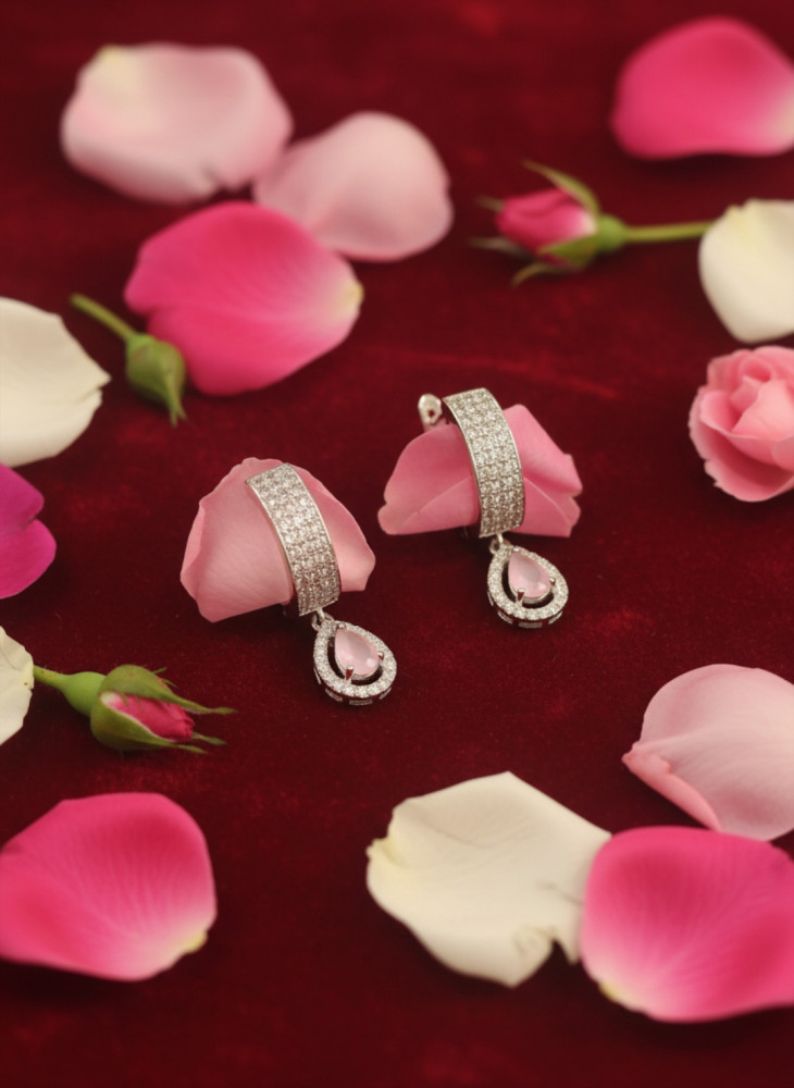 Image of Glistening Petal: Pavé Crystal &amp; Rose-Tinted Drop Hoops