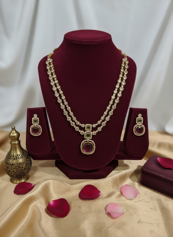 Image of Premium Gold-Polish Double Layered Jondhale Pot Necklace Set for Women