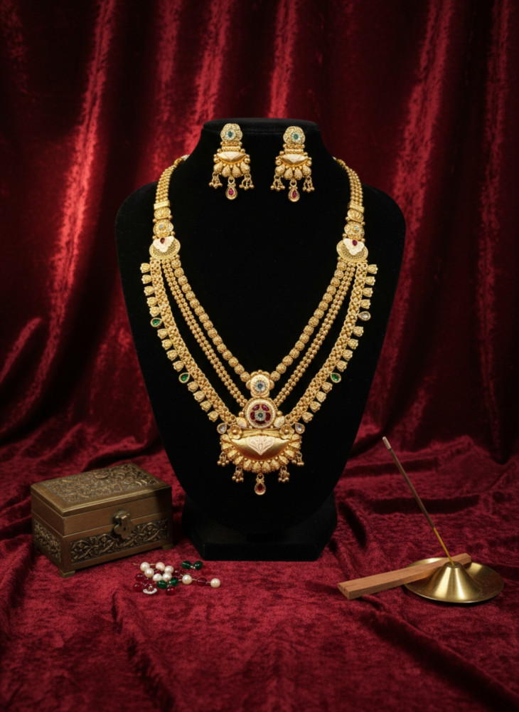 Image of Imperial Radiance: Traditional Gold-Plated 3-Layer Medallion Necklace Set